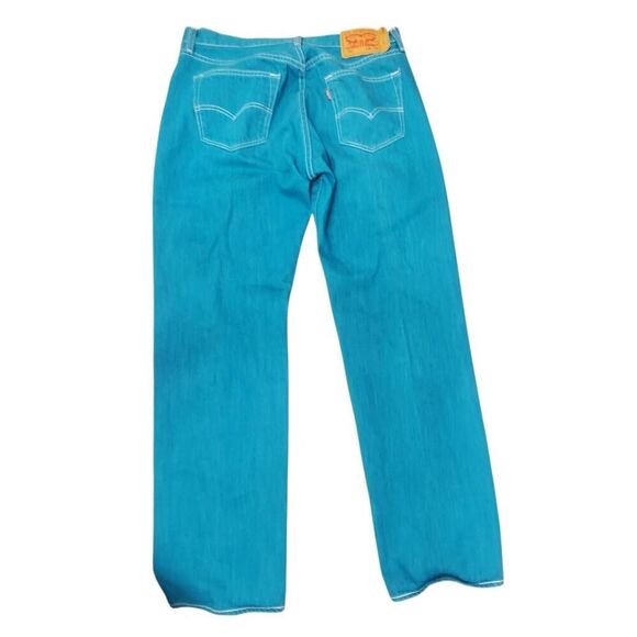 Levi's Original 501 Button Fly Jeans Men's Sz 36X34 Rare Bright Teal Blue Color - Picture 5 of 8